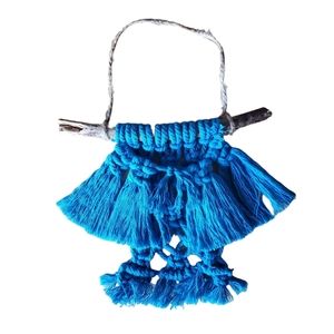 Handmade Mini Shawl Macrame Wall Hanging, Cookie Monster Blue, 5x7